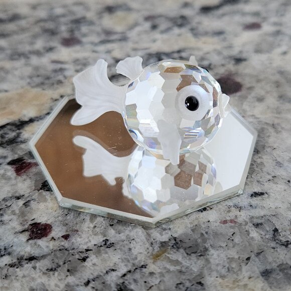 SWAROVSKI CRYSTAL PUFFER BLOWFISH GOLDFISH FIGURINE & MIRROR ORIGINAL BOX - Picture 3 of 15